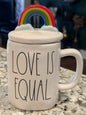New Rae Dunn white ceramic rainbow topper mug LOVE IS EQUAL