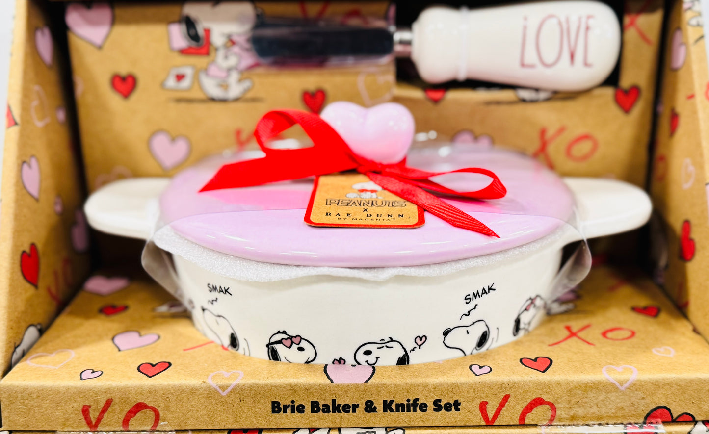 New Rae Dunn x Peanuts Snoopy ceramic Baking dish and knife set LOVE