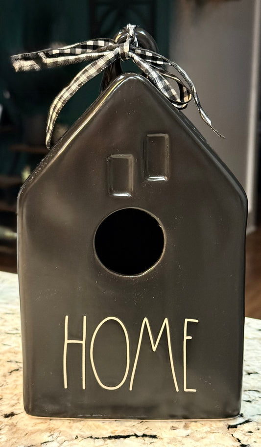 New Rae Dunn black ceramic house HOME birdhouse 8”