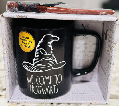 New Rae Dunn x Harry Potter ceramic RAVENCLAW color changing mug & wand set