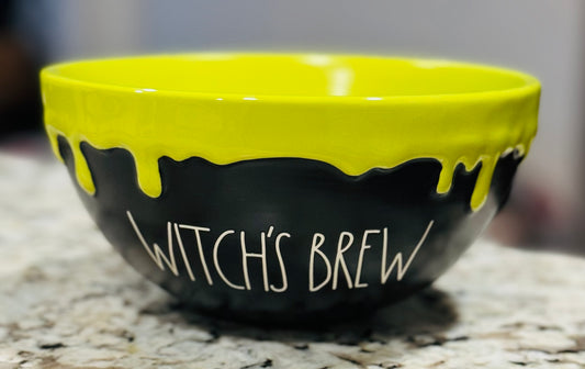 New Rae Dunn green & black ceramic drip Halloween bowl