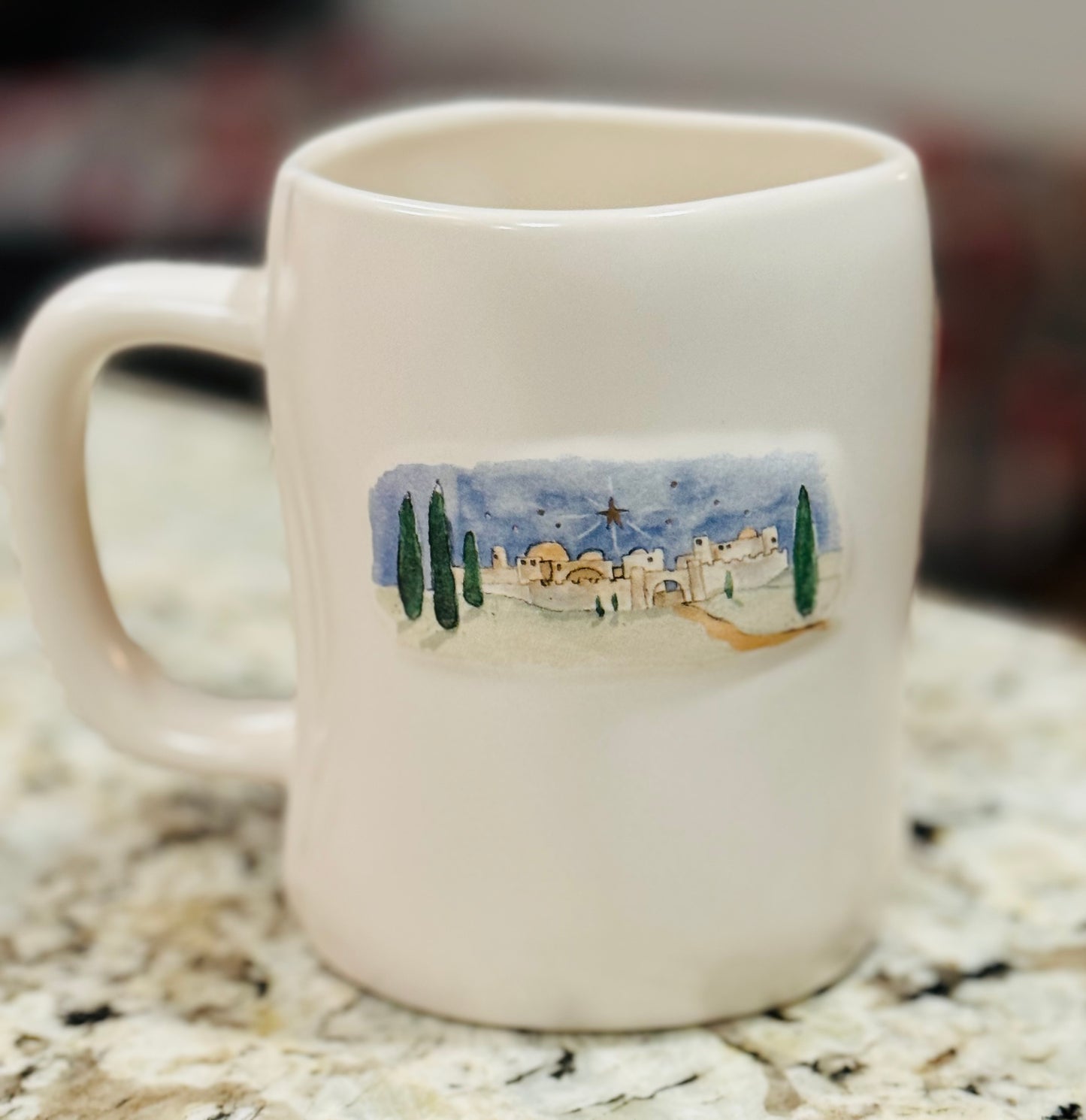 New Rae Dunn white ceramic Christmas coffee mug double sided PEACE ON EARTH