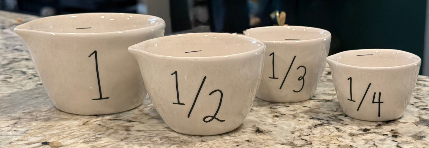 Rae Dunn white ceramic watercolor tree measuring cup set