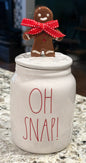 New Rae Dunn white ceramic Christmas gingbread decor canister OH SNAP