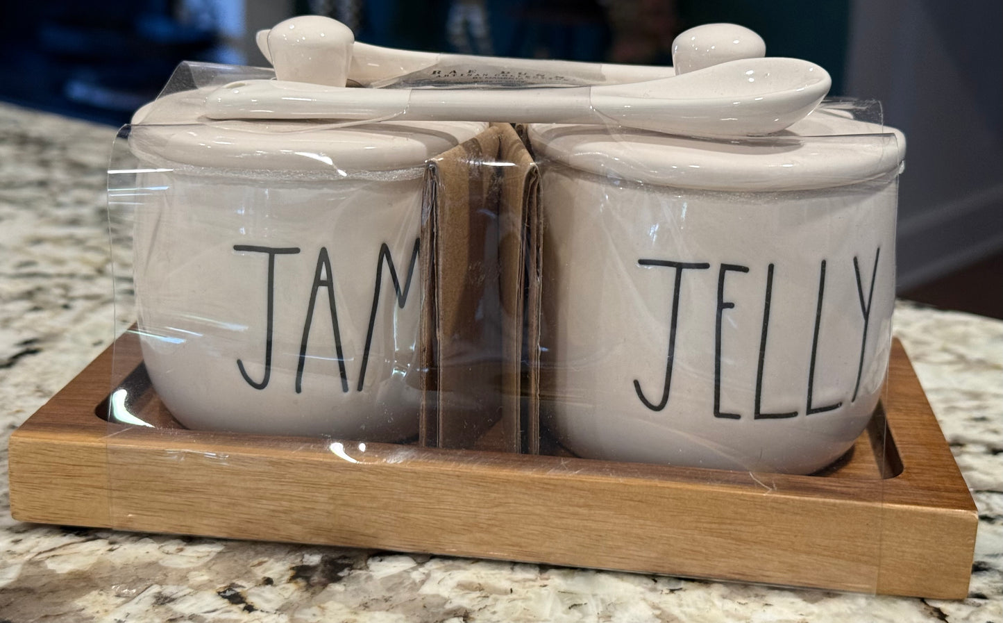 New Rae Dunn white ceramic JAM/JELLY set with spoons