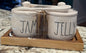 New Rae Dunn white ceramic JAM/JELLY set with spoons