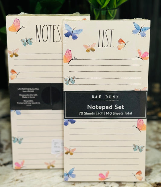 New Rae Dunn stationary 2-pack notepad butterfly set LIST/NOTES