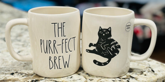 New Rae Dunn white ceramic coffee mug THE PURR-FECT BREW