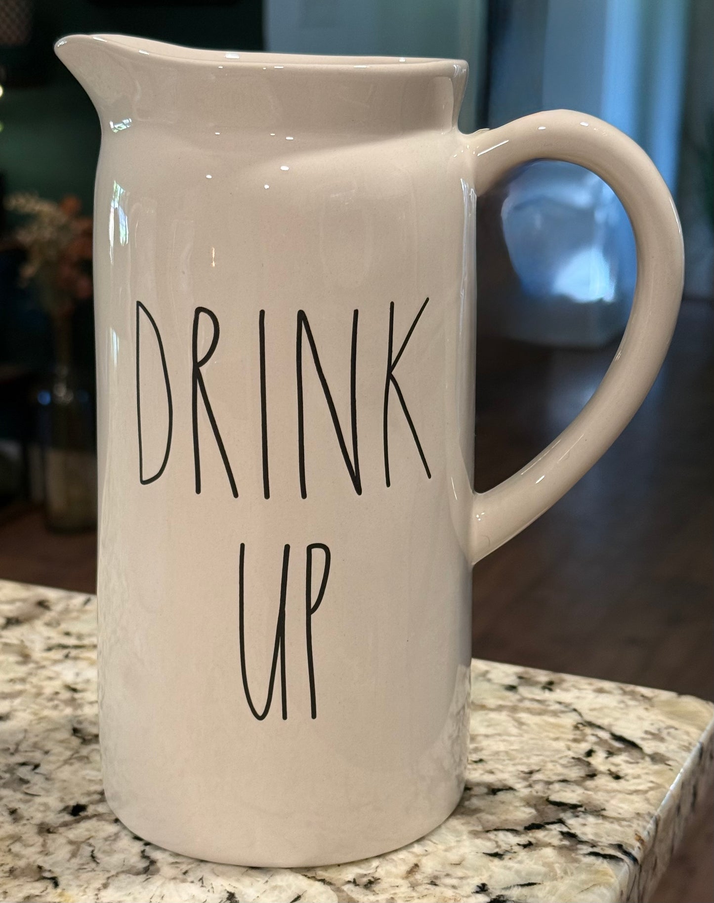 New Rae Dunn white ceramic pitcher DRINK UP