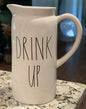 New Rae Dunn white ceramic pitcher DRINK UP
