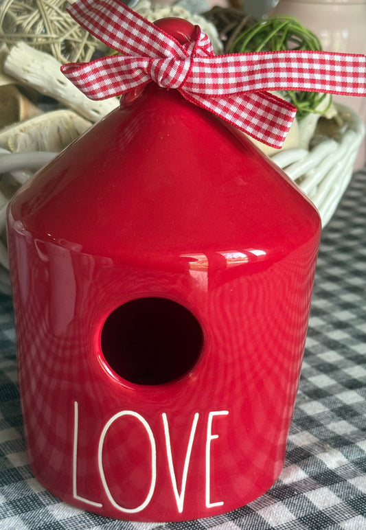 New Rae Dunn red ceramic LOVE birdhouse