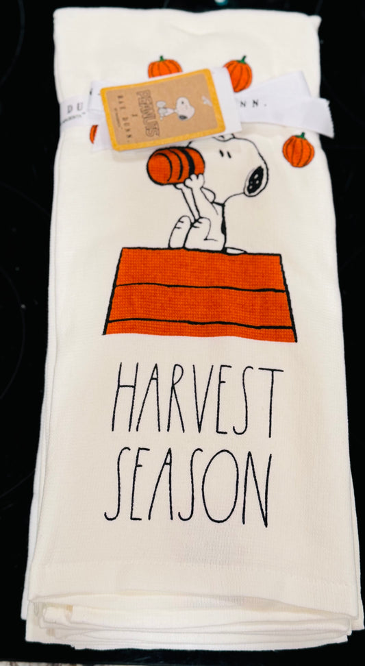 New Rae Dunn x Peanuts Snoopy 2-piece kitchen towel set HARVEST SEASON