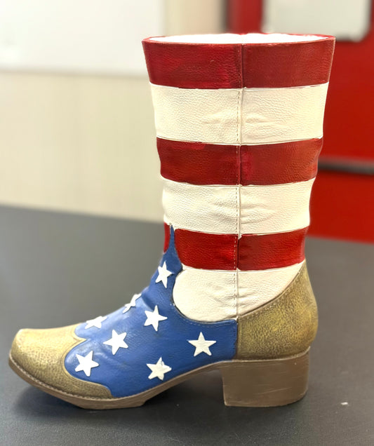 New Americana resin cowboy boot 🇺🇸 Stars and Stripes flag planter 12”