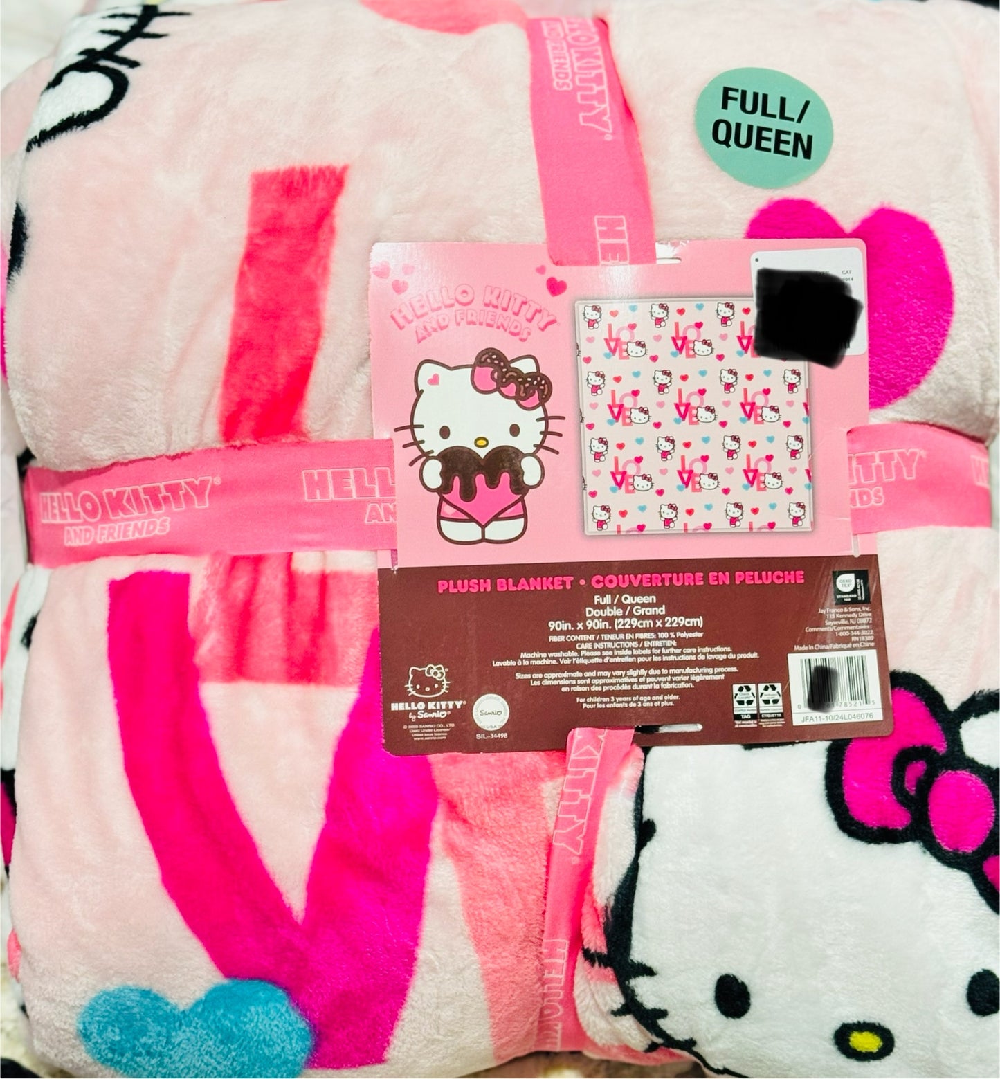 New Hello Kitty Full/Queen pink LOVE 90x90 bedding blanket