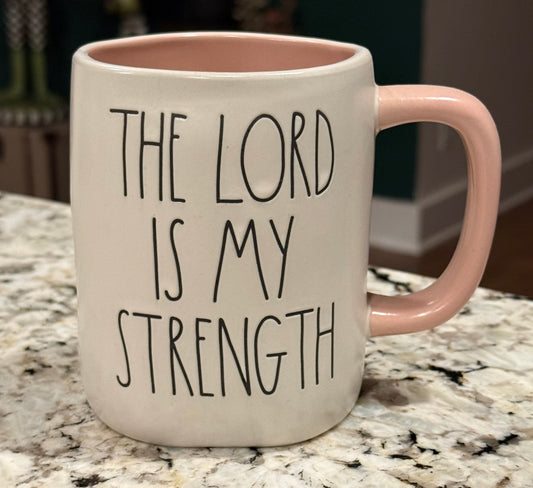 New Rae Dunn white ceramic coffee mug THE LORD IS MY STRENGTH