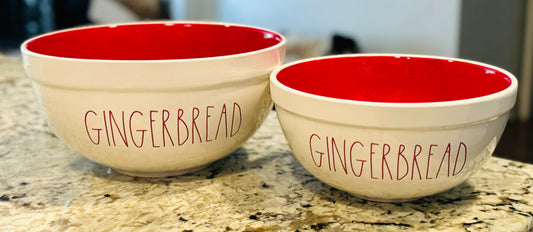 New Rae Dunn 2-piece holiday Christmas mixing bowl set GINGERBREAD