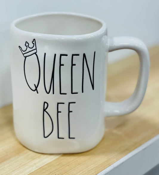 New Rae Dunn white ceramic coffee mug QUEEN BEE