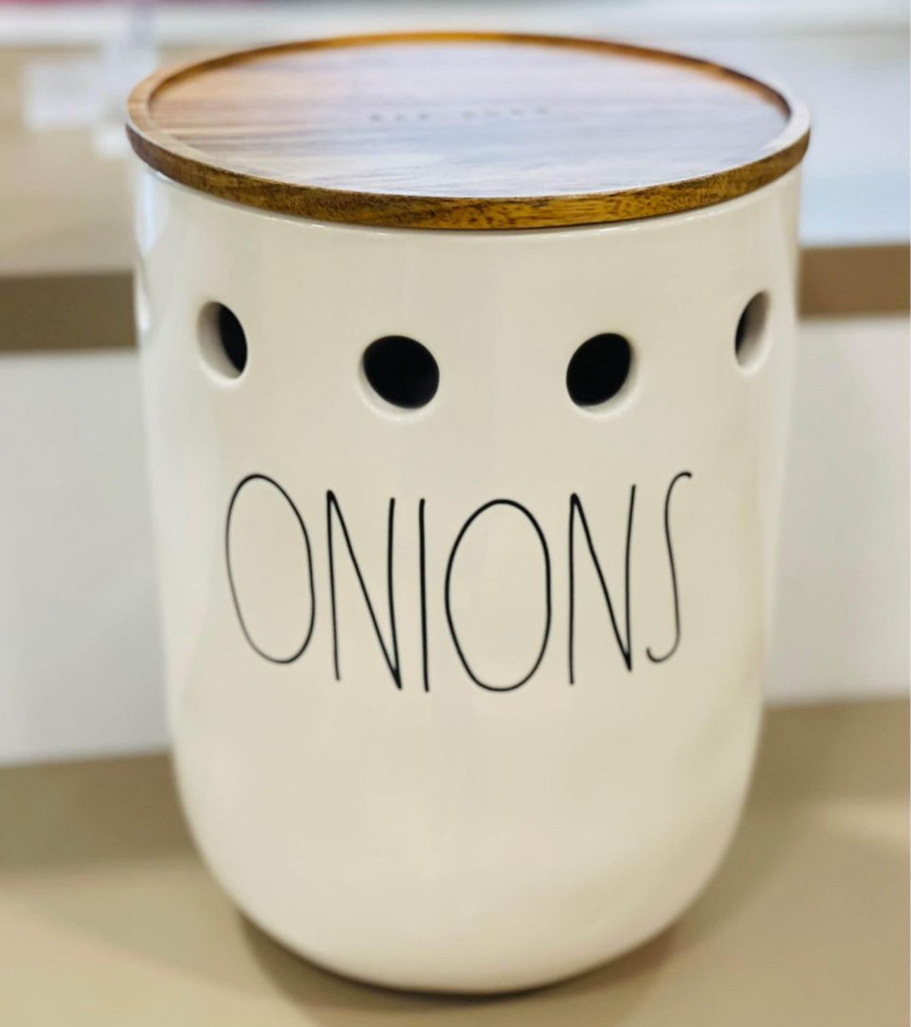 New Rae Dunn large white ceramic ONIONS cellar