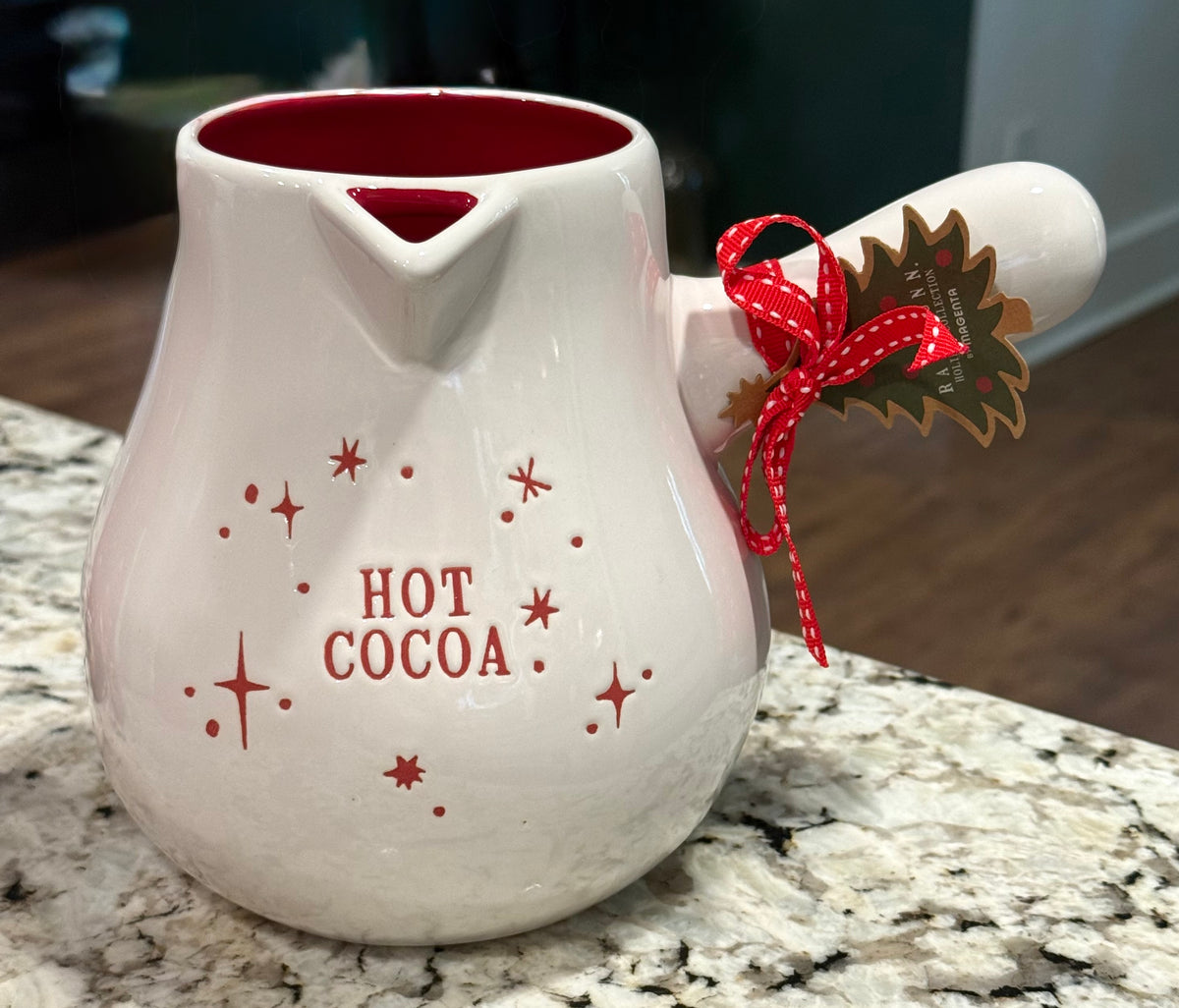 New Rae Dunn white ceramic Christmas decor HOT COCOA pot