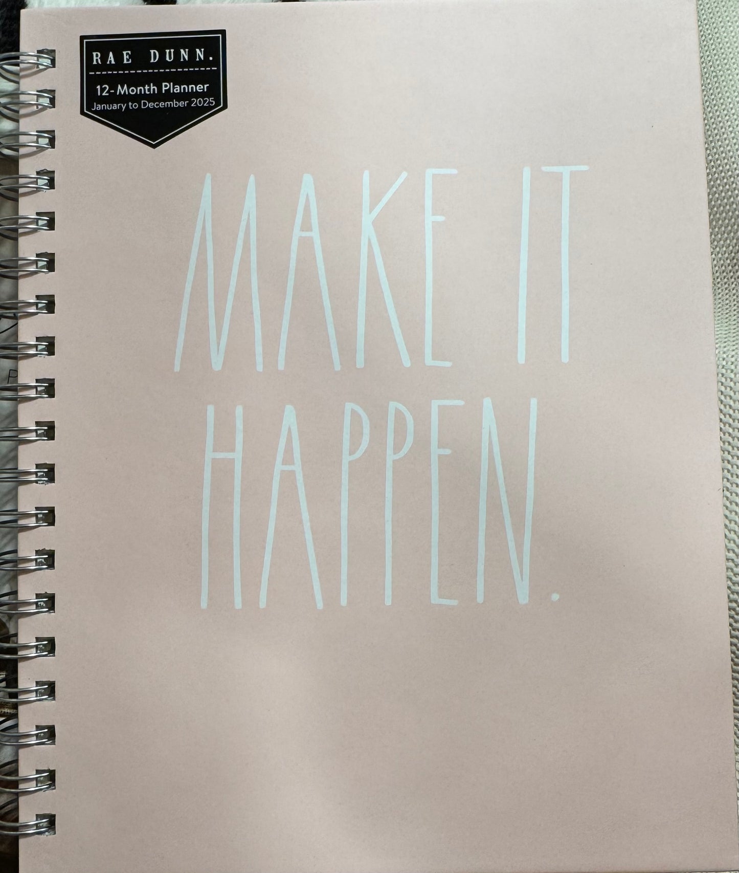 New Rae Dunn 2025 pink MAKE IT HAPPEN planner Jan-Dec