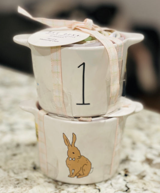 New Rae Dunn white ceramic Easter bunny measuring cup set