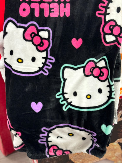 New Hello Kitty black plush heart throw blanket 50x70