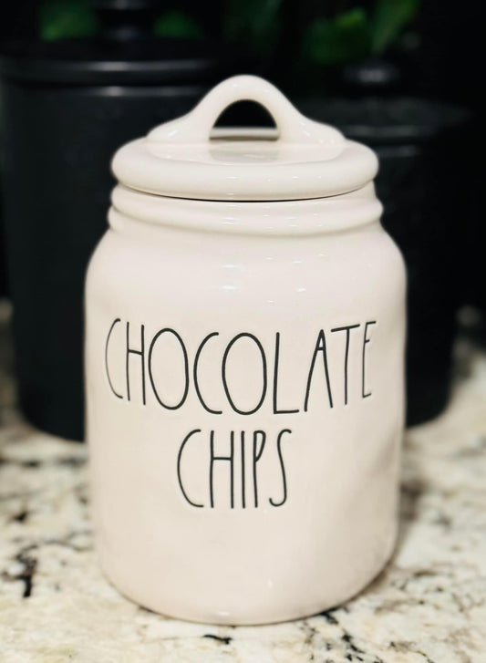 New Rae Dunn baby white ceramic CHOCOLATE CHIPS canister