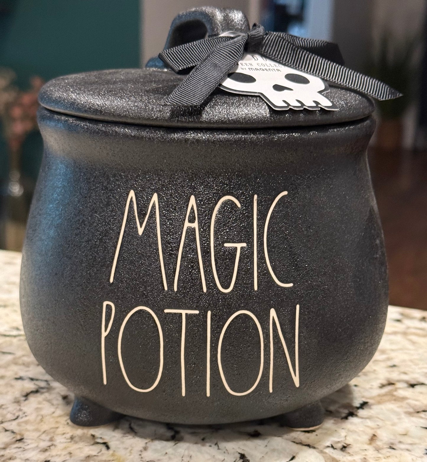 New Rae Dunn black ceramic Halloween MAGIC POTION caldron canister