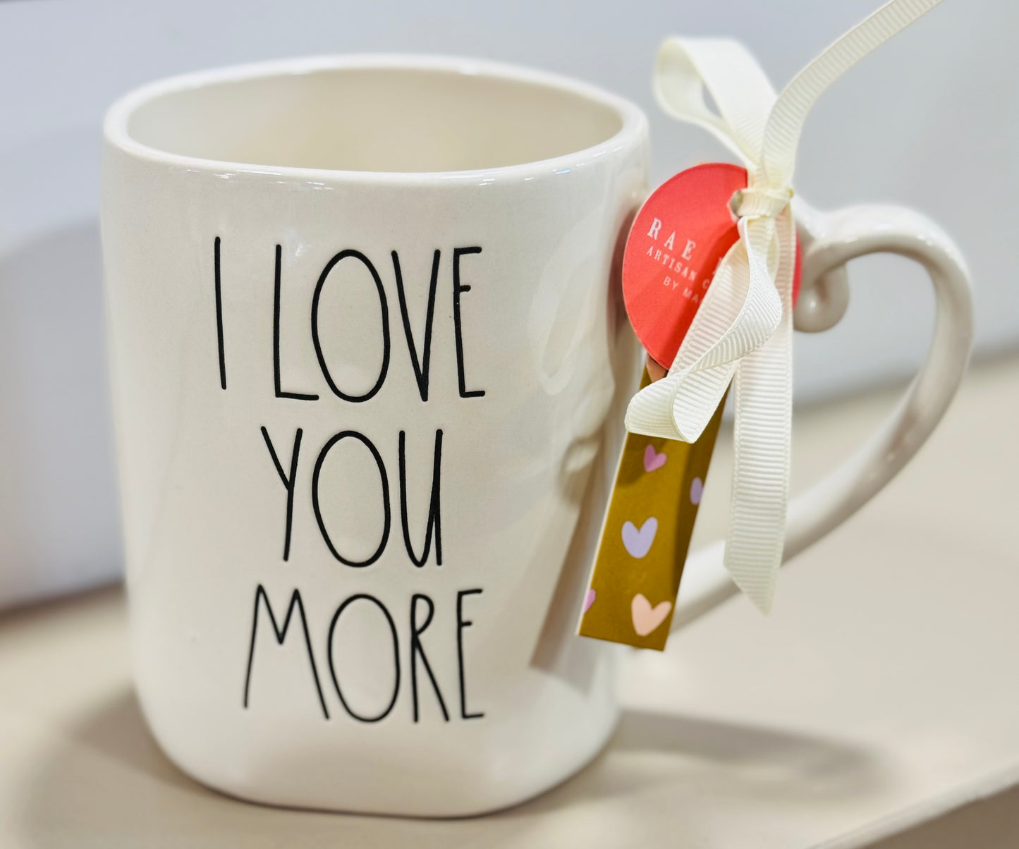 New Rae Dunn white ceramic I LOVE YOU MORE heart handled coffee mug