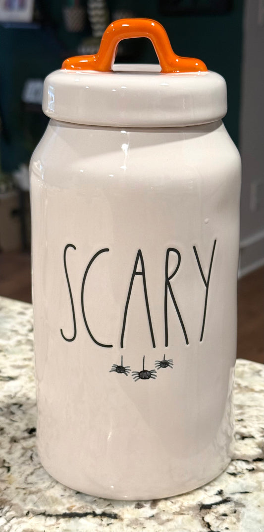 New Rae Dunn white ceramic 9” Halloween canister SCARY