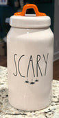 New Rae Dunn white ceramic 9” Halloween canister SCARY