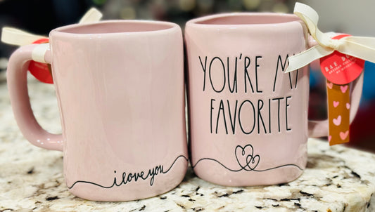 New Rae Dunn pink ceramic coffee mug YOU’RE MY FAVORITE