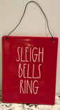 New Rae Dunn red ceramic Christmas decor hanging wall sign SLEIGH BELLS RING