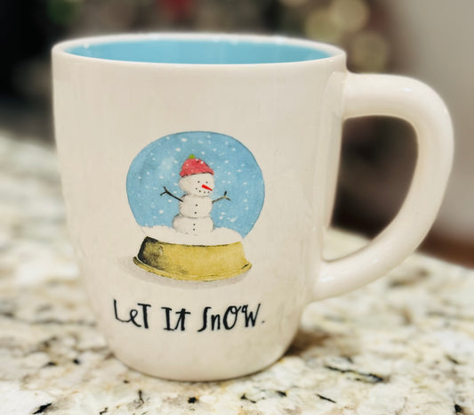 New Rae Dunn white ceramic Christmas snowglobe mug LET IT SNOW (snowman)