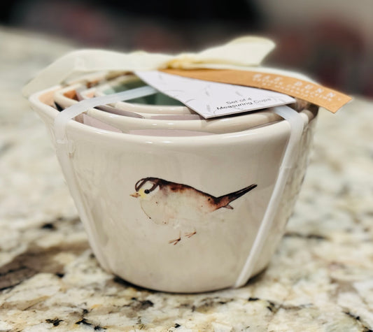 New Release Rae Dunn white ceramic Bird print measuring cup set