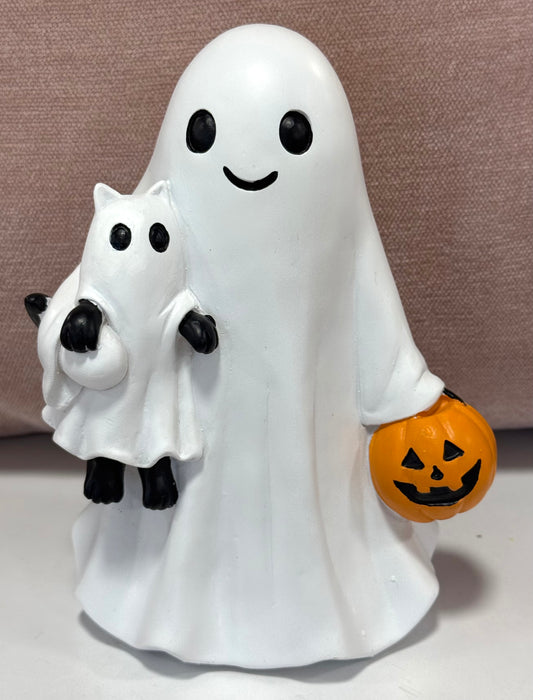 New resin ghost and cat pumpkin Halloween decor 7x5
