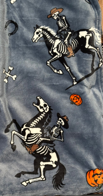 New Wrangler oversized 60x70 plush throw blanket bedding Halloween skeleton cowboy