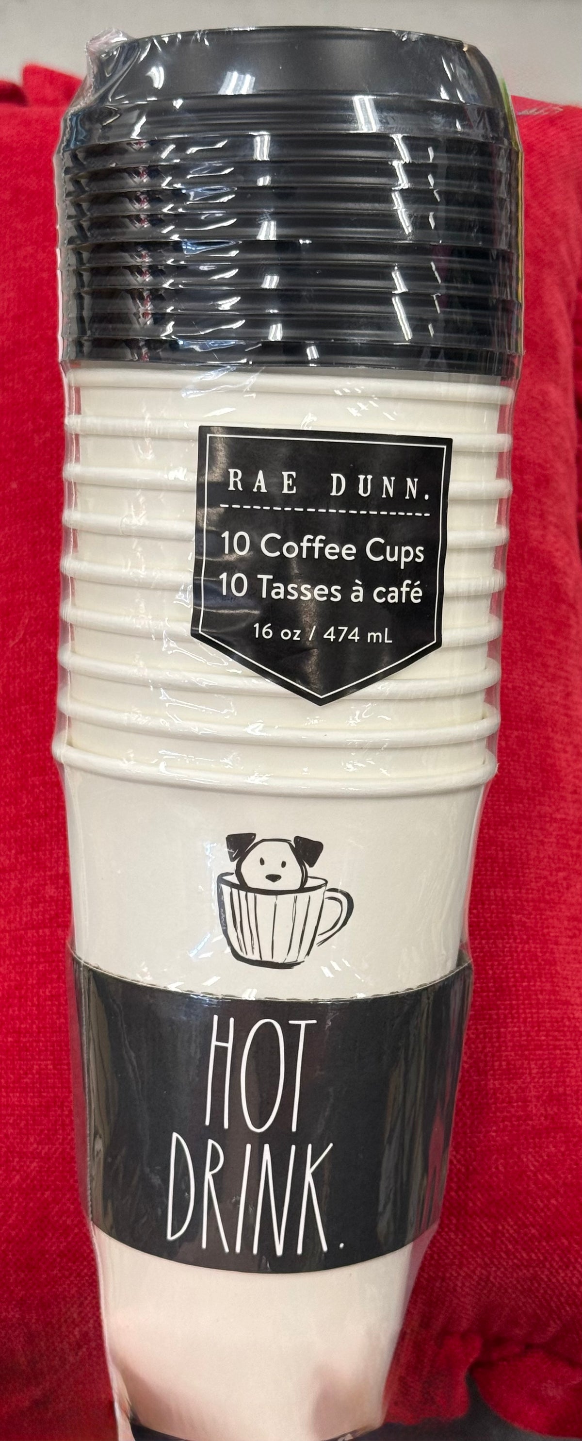 New Rae Dunn HOT DRINK paper travel cups with lids. 10 count