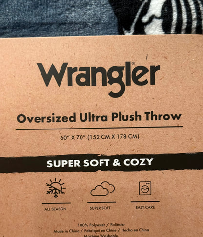 New Wrangler oversized 60x70 plush throw blanket bedding Halloween skeleton cowboy