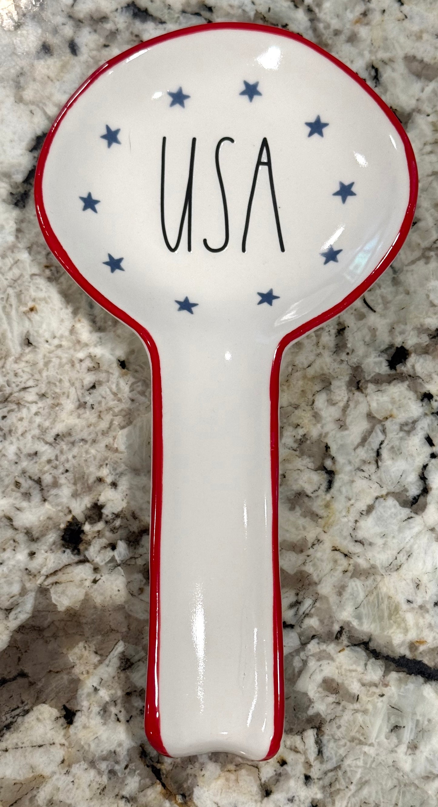 New Rae Dunn white ceramic USA spoon rest July 4th decor