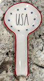 New Rae Dunn white ceramic USA spoon rest July 4th decor