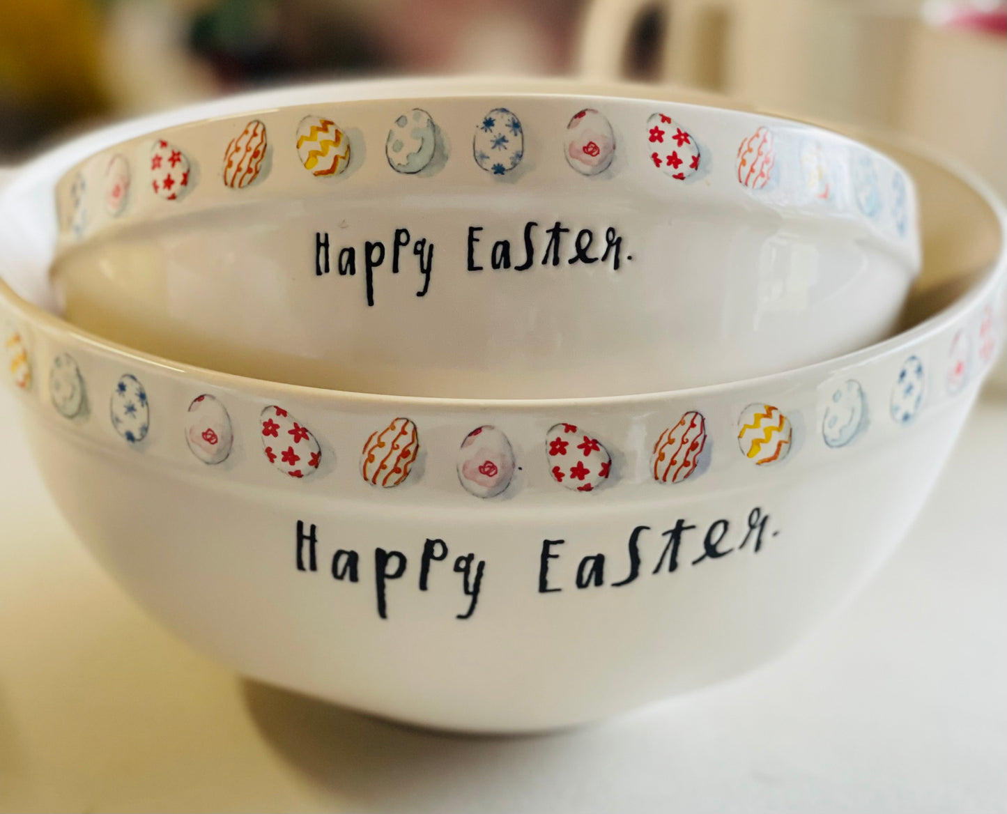 New Rae Dunn 3-piece white ceramic Easter watercolor bowl set