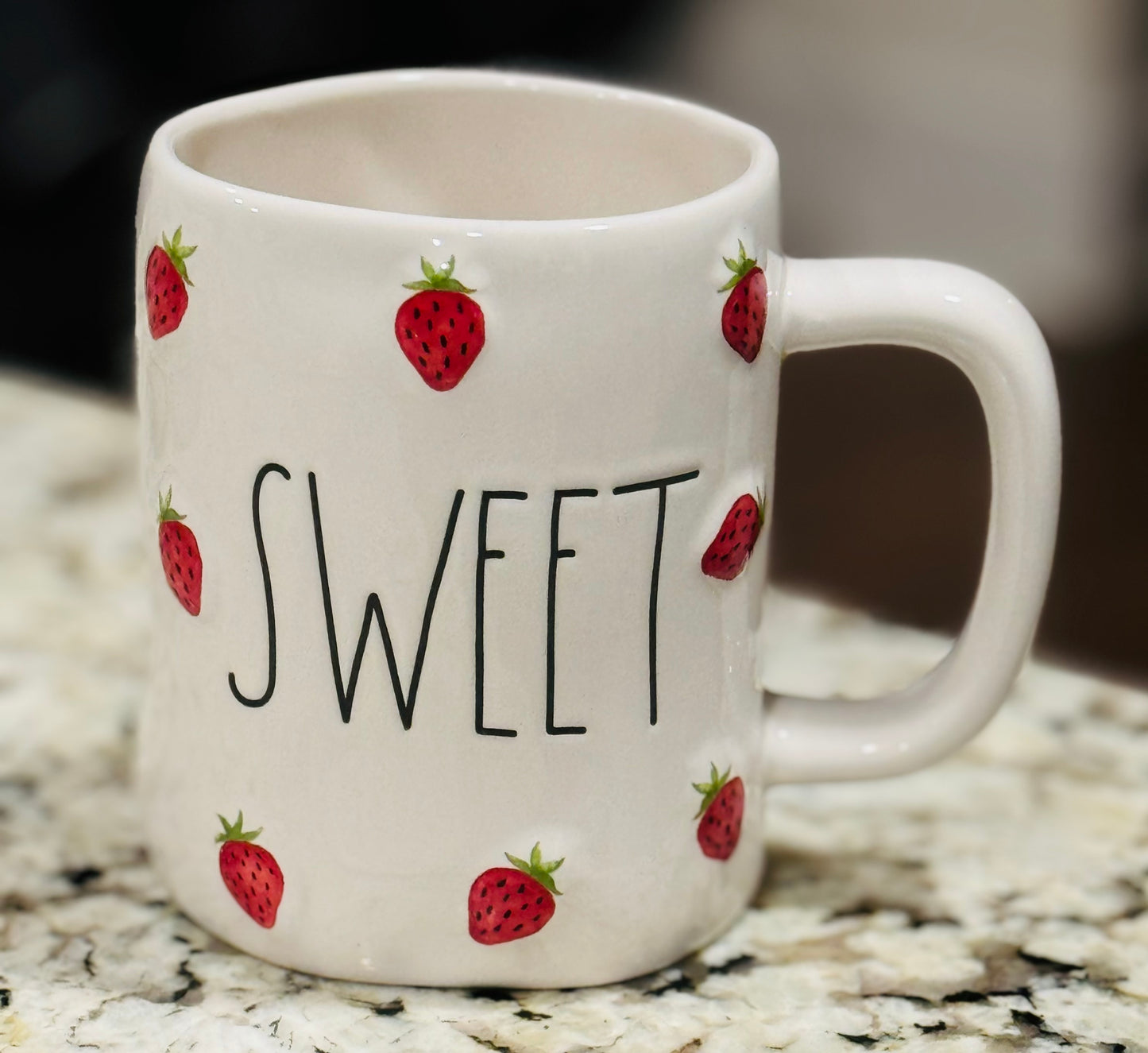 New Rae Dunn white ceramic strawberry 🍓 motif coffee mug SWEET