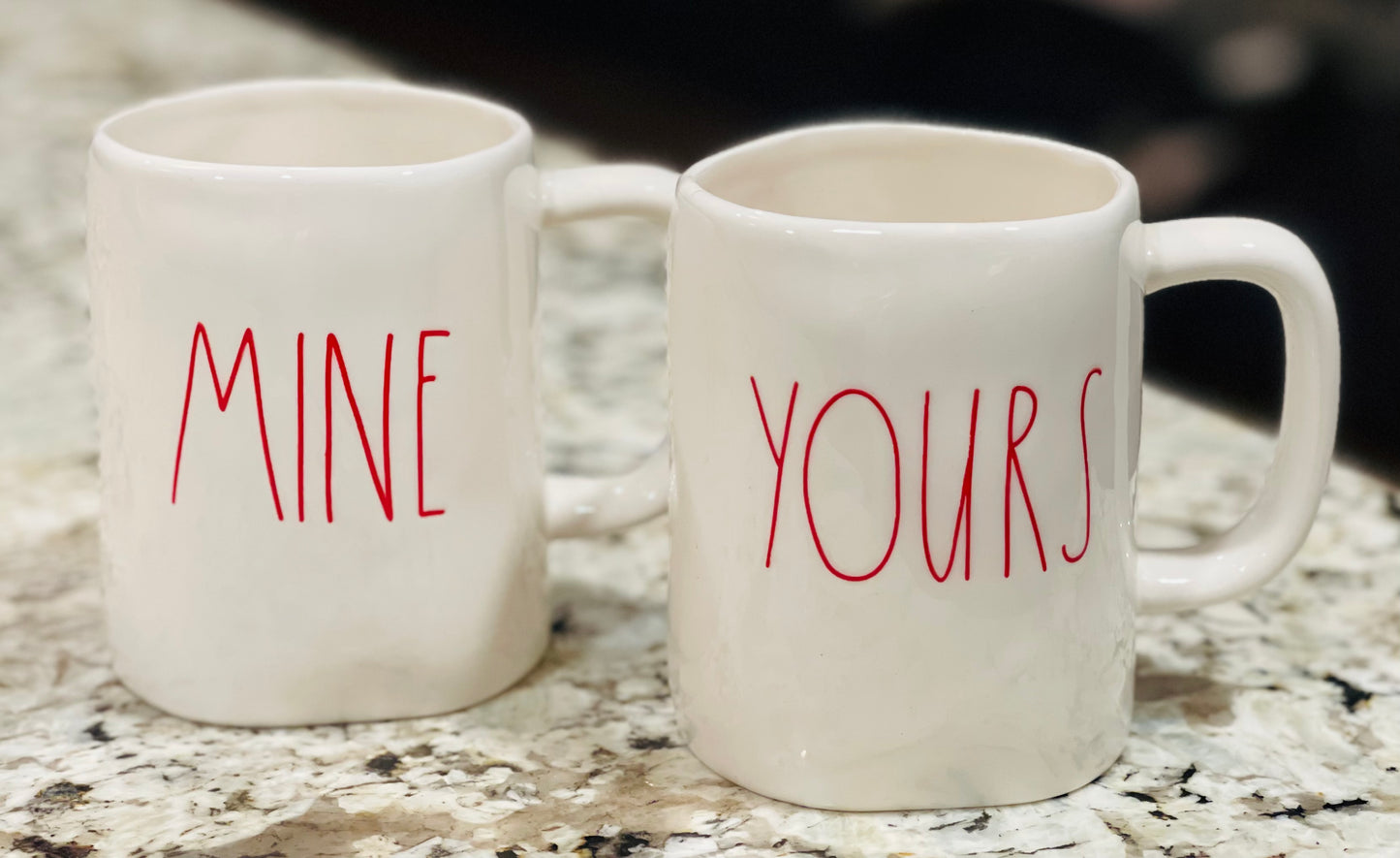 New Rae Dunn white ceramic Valentines 💌 coffee mug set MINE & YOURS