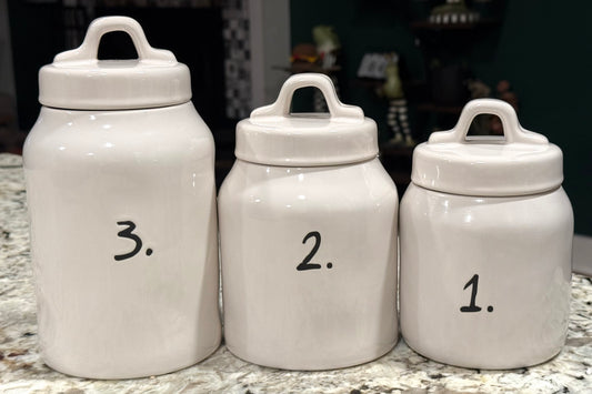New Rae Dunn ceramic 3-piece canister set 1, 2, 3