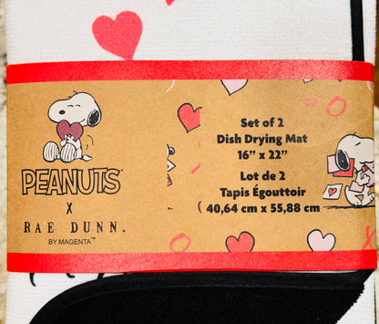 New Rae Dunn x Peanuts Snoopy dish drying mat LOVE MAKES ME DANCE