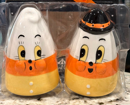 New Joanna Parker ceramic Halloween candy corn salt and pepper shaker set
