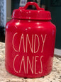 New Rae Dunn 8” red ceramic CANDY CANES Christmas cookie jar canister