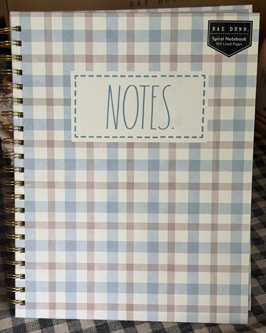 New Rae Dunn plaid NOTES 8x10 lined spiral notebook