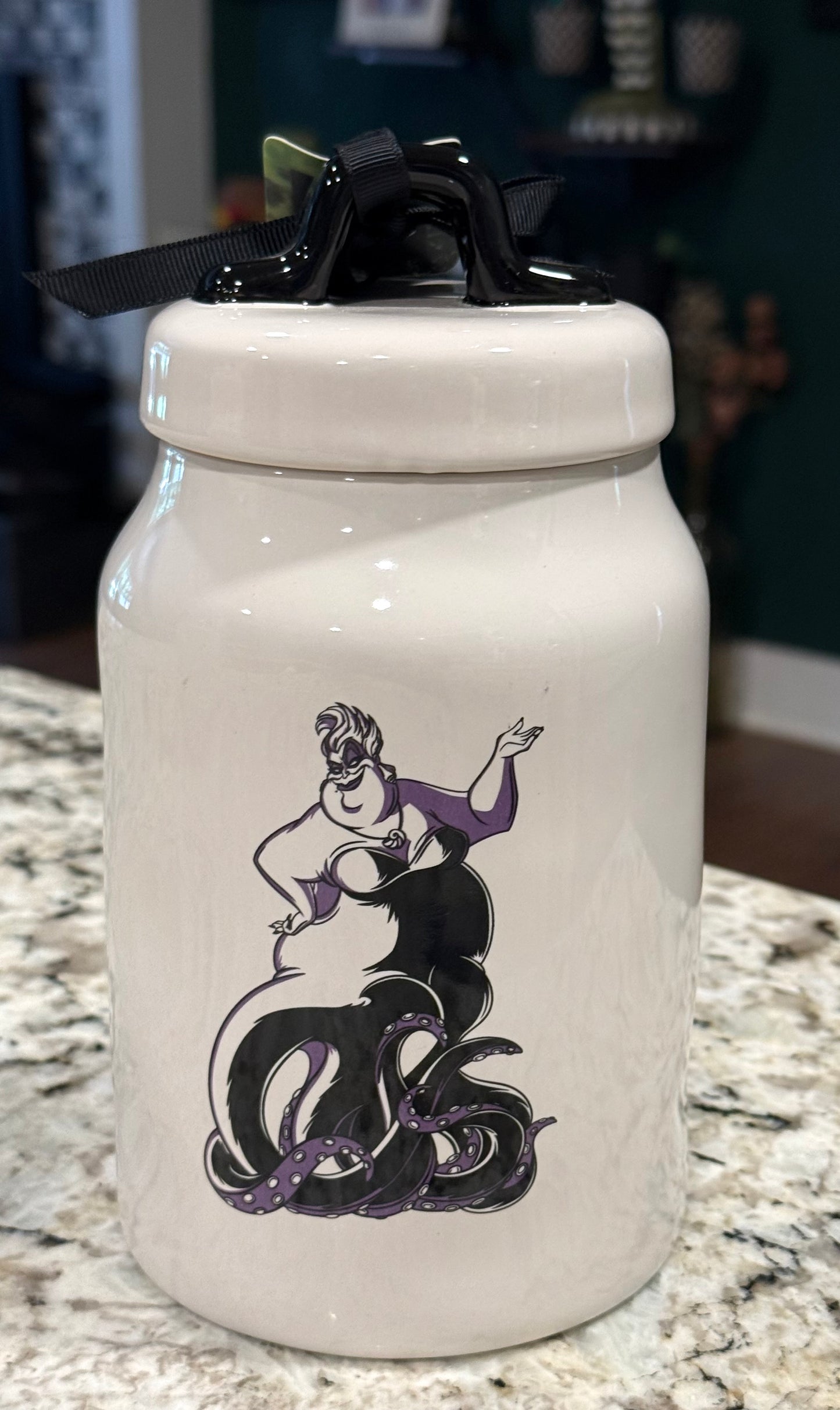 New Rae Dunn x Disney’s The Little Mermaid white ceramic Halloween decor 8” canister Ursula on back UNFORTUNATE SOULS